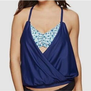 Next Navy Blue Wrap Tankini with Blue and White Pattern